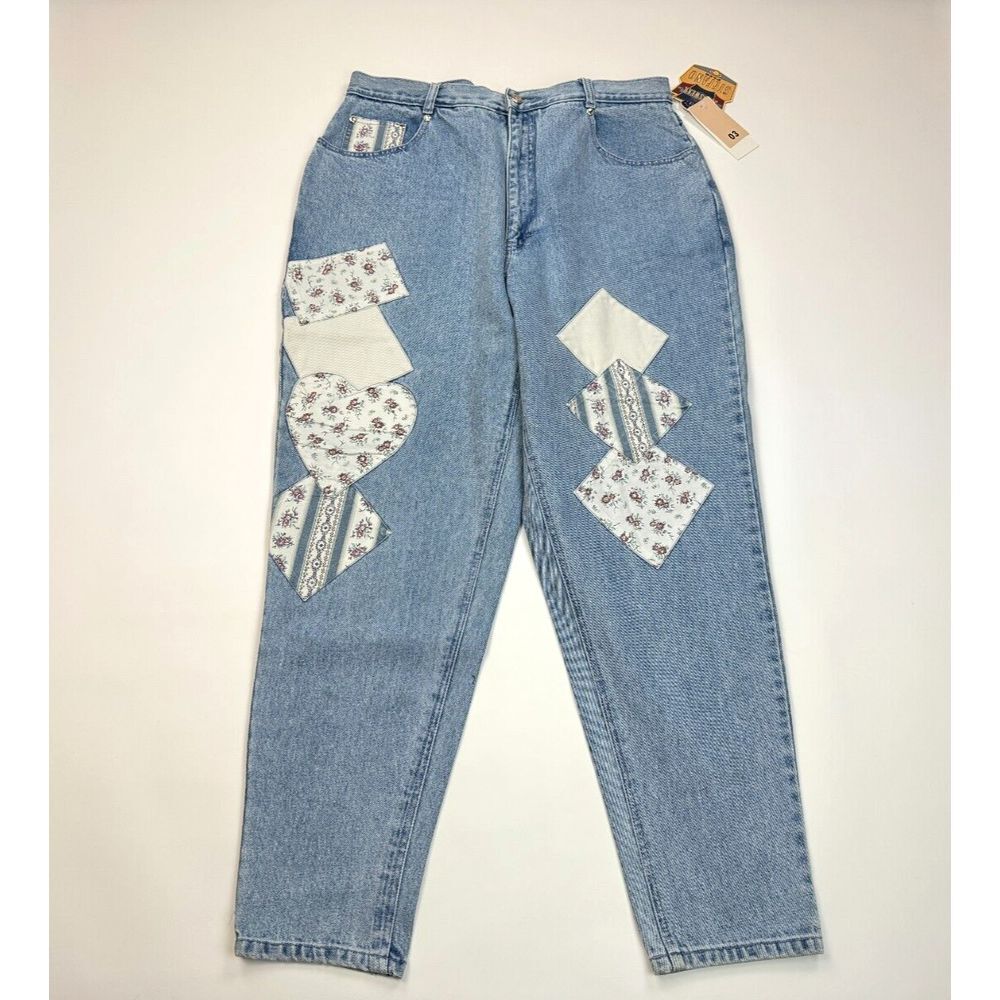 Stefano Patchwork Vtg 80s Denim Jeans Women 22 NWT RARE Cotton Pockets Floral - Picture 1 of 15